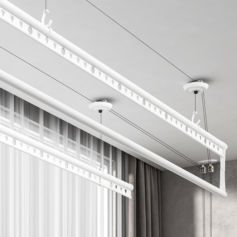 Lifting clotheshorse Balcony Shaking Three Poles Indoor Home Folding Cool Hanging Quilt Indoor Top Fitting Double Pole Clotheshorse-Taobao