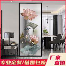 New Chinese style art glass screen partition living room entrance tempered glass frosted custom light luxury lotus pattern