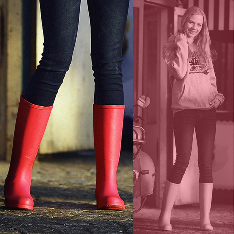 Inmars high-top rain boots women's fashion waterproof non-slip water shoes rubber wear-resistant super long rain boots 4072-BBBB