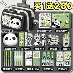 Panda Pencil Case Suit Girl Primary School Students Hit Style ins Style Large Capacity Stationery Case Junior High School kids Pencil Case Girl 2025 New arrival Creative Multifunctional Stationery Bag Male Black Dirty Resistant