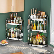 Kitchen Corner Racks Seasoning Condiments Shelve Shelf-Free Wall-mounted Tripod Tripod Countertop Corner Stainless Steel Holding Frame