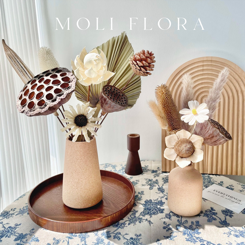 Retro log air-dried flower bouquet with small pendulum pieces Zen Silent Wind Natural Lotus's home Decorative Dining Room Furnishing-Taobao