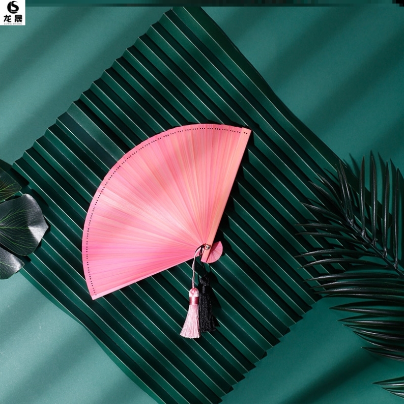 Red male and female dance fan small wood quality wearing cheongsam with folding fan ancient dress fan black ancient wind Chinese wind green 