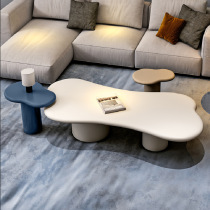 Wabi-sabi wind and cloud coffee table combination high-end artistic sense special-shaped Nordic irregular white creative side table cream style