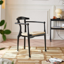 Nordic hemp rope dining chair home modern minimalist hotel restaurant solid wood backrest armrest ash wood dining chair black