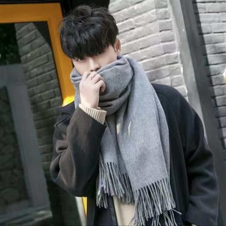 Solid color wool cashmere padded men's scarf gift box in autumn and winter Korean version of Joker scarf men's day gift