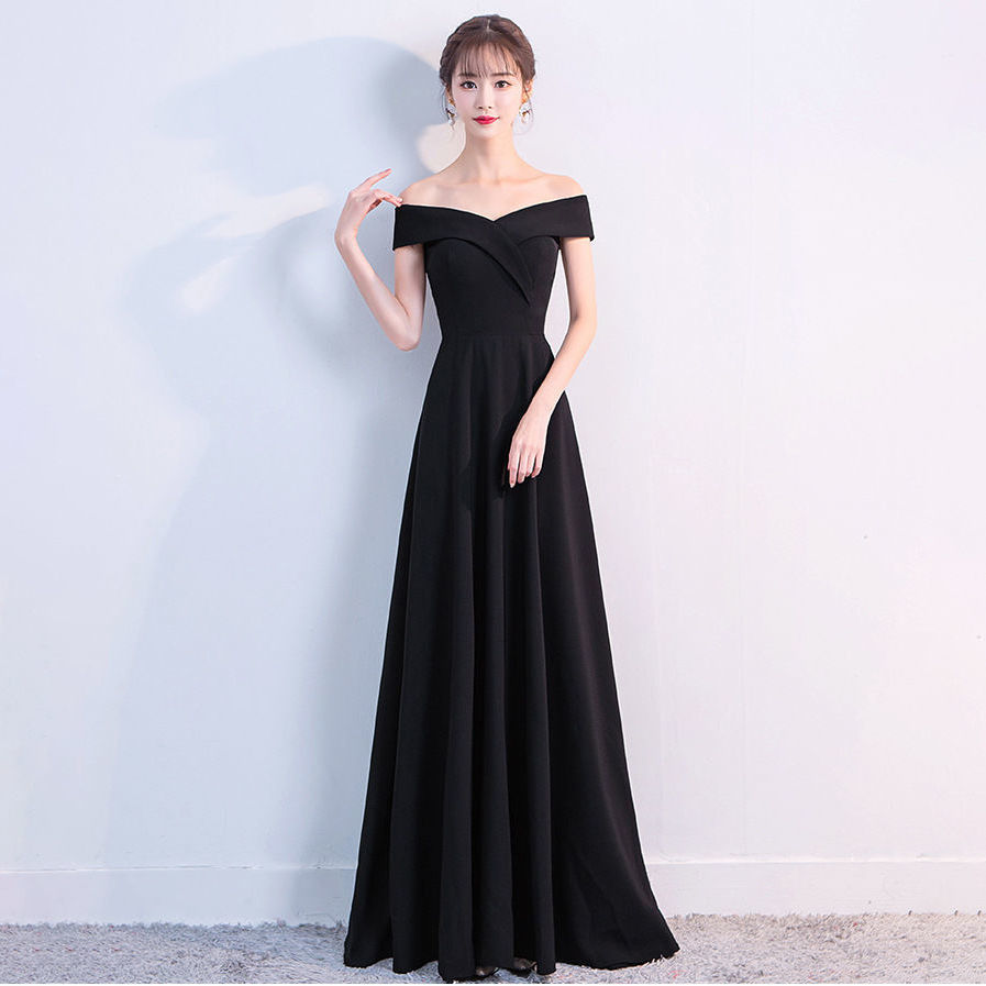 Evening dress, black long skirt, 2022 collection, open shoulders