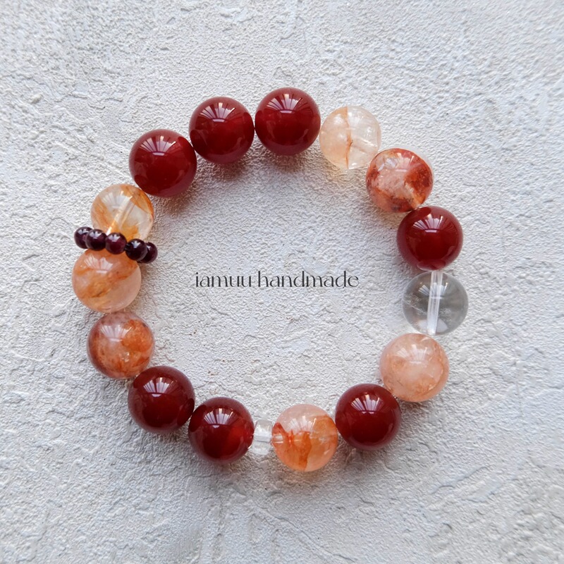 "Jinghong" Natural Red Resin Flower White Crystal Red Agate Crystal Bracelet Energy Crystal Beaded Bracelet "Jinghong" Natural Red Resin Flower White Crystal Red Agate Crystal Bracelet Energy Crystal Beaded Bracelet