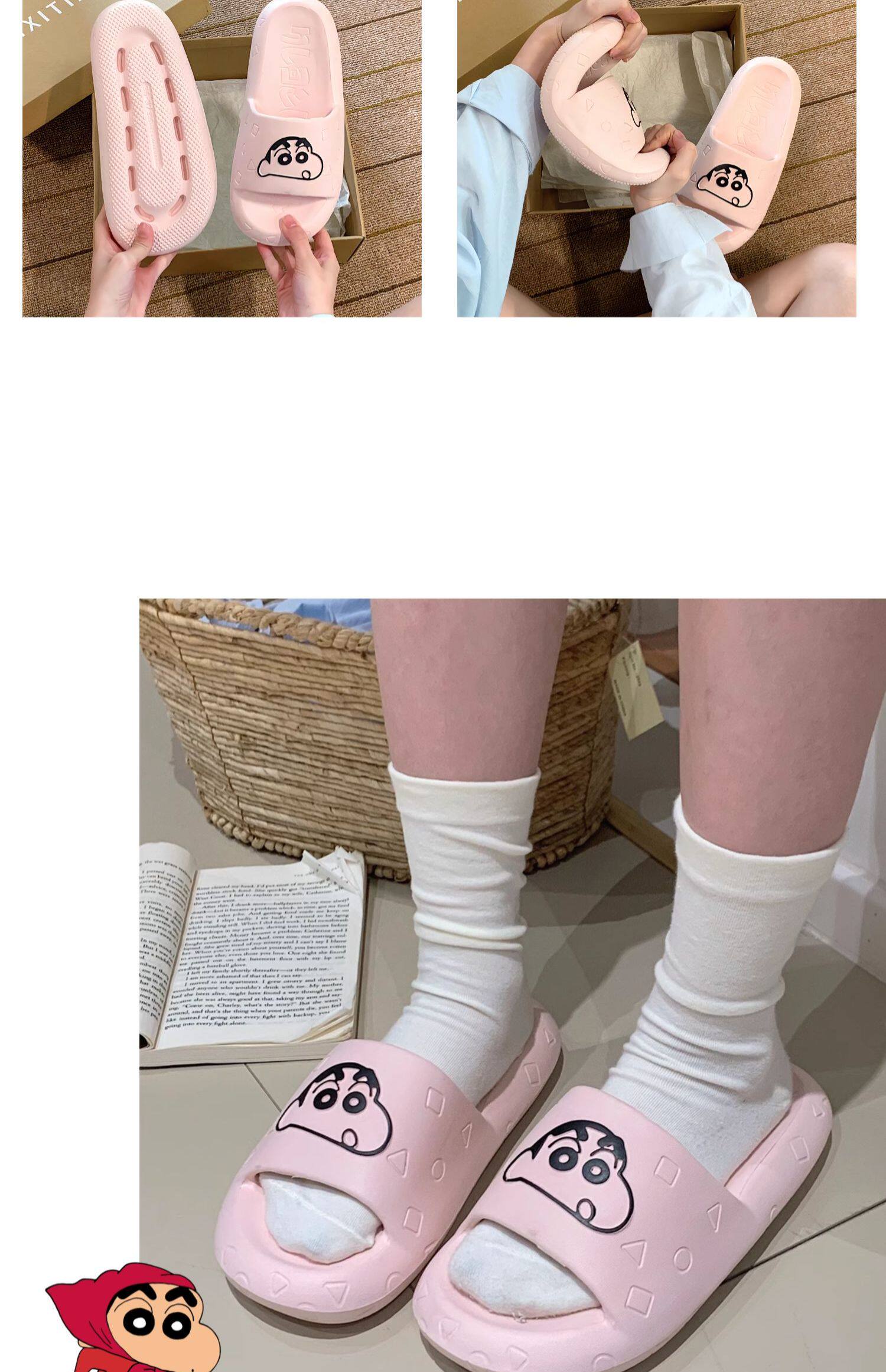 Тапочки для дома 细细条 一字男女士趣味正版可爱蜡笔小新拖鞋情侣少女心夏凉拖鞋 Thin strips