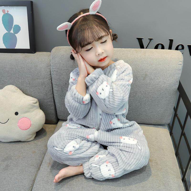 Baby one-piece pajamas autumn and winter plus velvet thickening baby flannel sleeping bag boys and girls coral velvet home clothes