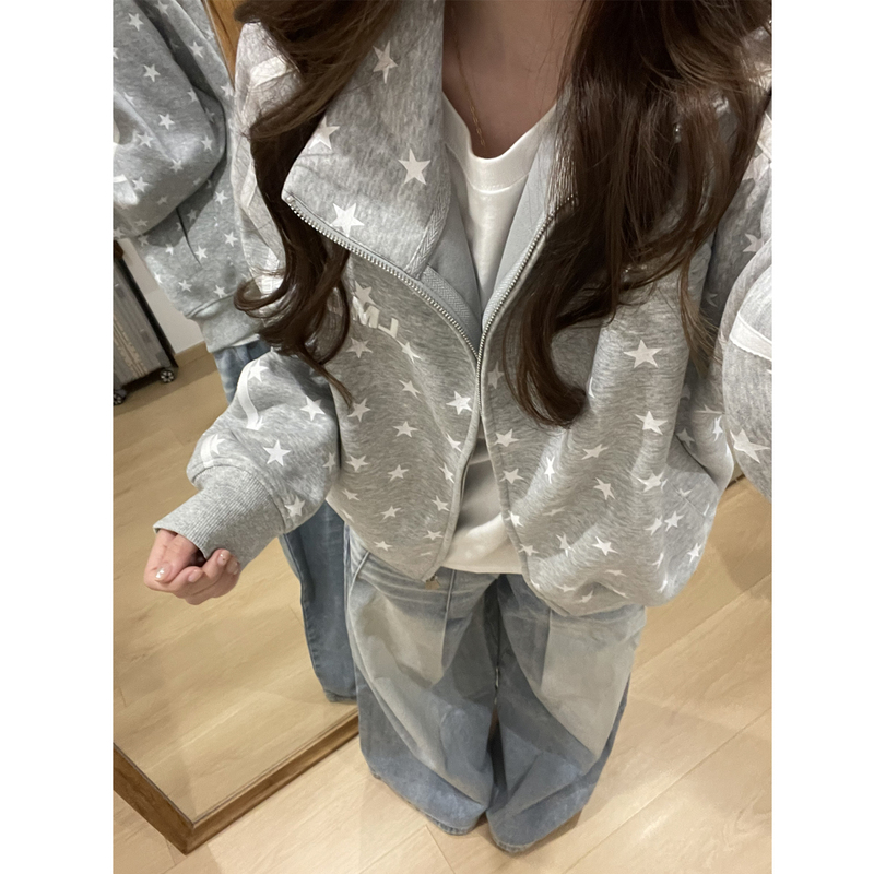 American Retro Starry Sky Print Stand-Up Collar Sweatshirt for Women Spring & Fall 2026 New Loose Casual Cardigan Jacket American Retro Starry Sky Print Stand-Up Collar Sweatshirt for Women Spring & Fall 2026 New Loose Casual Cardigan Jacket