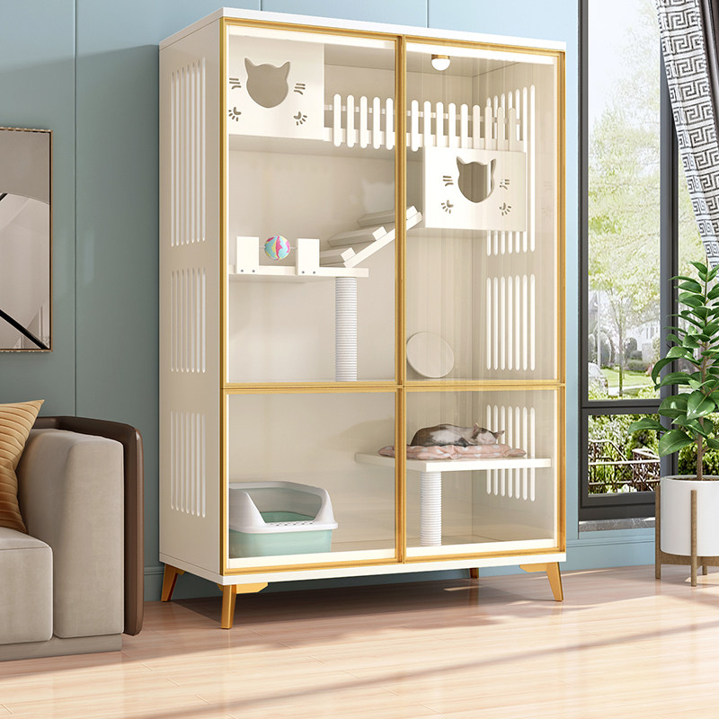 Solid wood cat cage home indoor oversized free space cat litter cat house cat cabinet cat house double-layer three-story cat villa