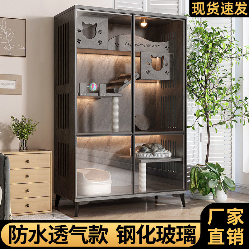Cat villa home oversized free space cat house indoor cat litter cat house cat cabinet three-layer breathable solid wood cat cage