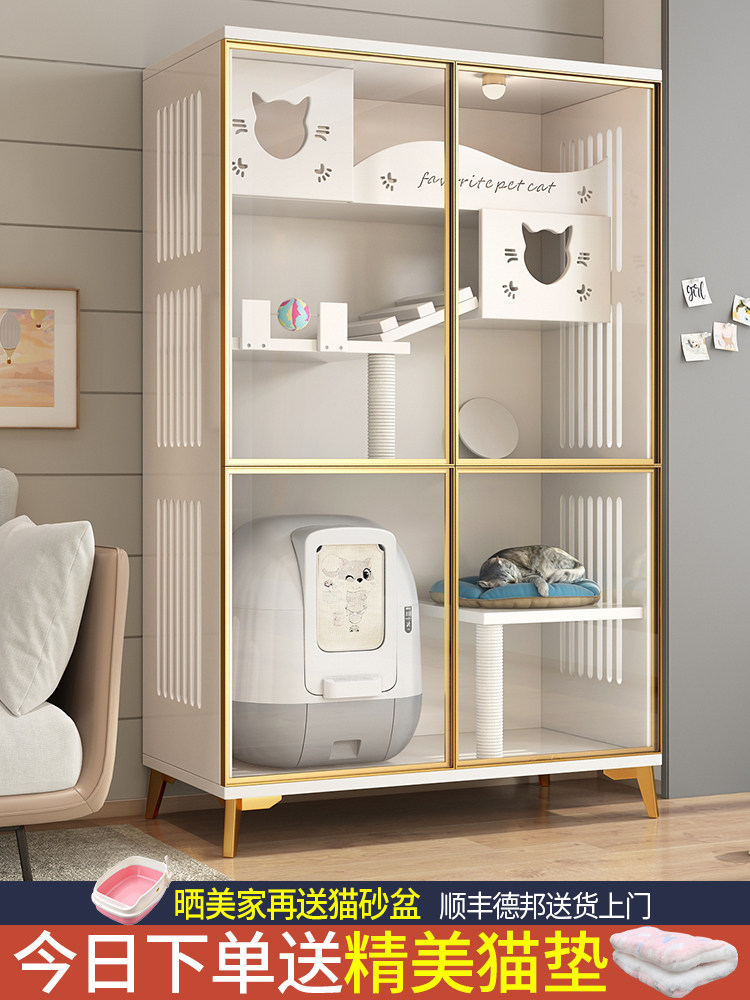 Solid wood cat cage electric cat litter box dedicated home indoor super large free space cat litter cat house cat cabinet cat villa