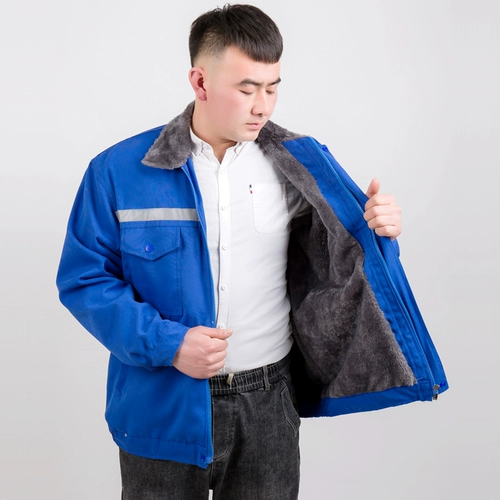 Модная осенняя и зимняя синяя бархатная холодная и теплая повседневная рабочая одежда Утолщенная износостойкая мастерская одежда