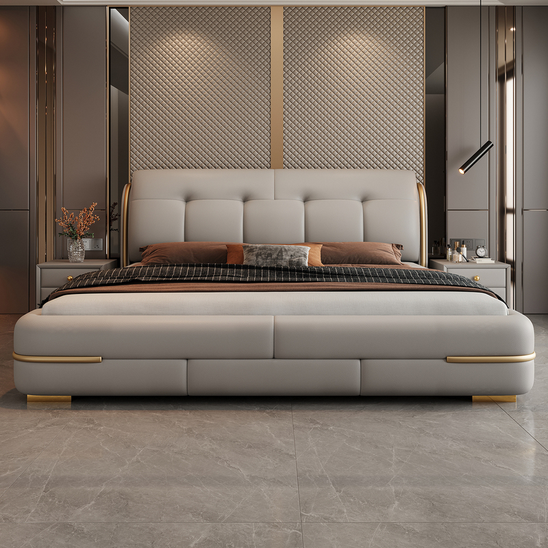 Italian Minimalist Modern Simple Master Bedroom Wedding Bed 1.8m Double Bed 1.5m Leather Bed Genuine Leather Bed 2m Upholstered Large Bed Italian Minimalist Modern Simple Master Bedroom Wedding Bed 1.8m Double Bed 1.5m Leather Bed Genuine Leather Bed 2m Upholstered Large Bed