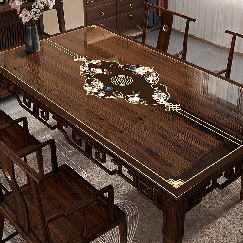 New Chinese-Style Hollow-Printed Tablecloth, No-Wash, Oil-Proof and Waterproof Coffee Table Desktop Protective Mat, Transparent Soft Glass Dining Table Mat New Chinese-Style Hollow-Printed Tablecloth, No-Wash, Oil-Proof and Waterproof Coffee Table Desktop Protective Mat, Transparent Soft Glass Dining Table Mat