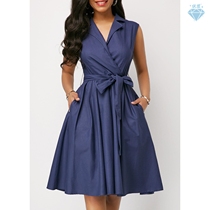 Large size 5xl 4xl womens sexy lapel tie A-line skirt d