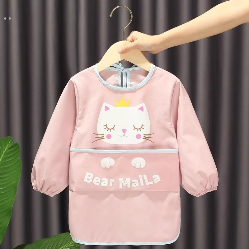 Baby eating smock, children's bib, apron, rice pocket, waterproof, anti-dirty painting, long-sleeved baby girl, autumn and winter outer wear