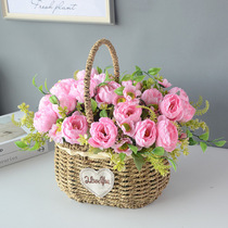 Small flower basket decoration straw woven rattan flower pot portable flower basket decoration living room woven flower pot flower arrangement flower basket pastoral