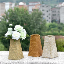 Seagrass woven floor-standing vase flower tube flower pot hand-woven storage basket flower packaging material flower basket literary art