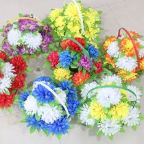 Qingming fake flower basket simulated flower bonsai silk flower imitation rattan plastic flower basket