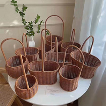 Imitation rattan straw portable succulent flower basket living room ornaments iron dried flowers flower arrangement basket souvenir