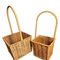 Hand-woven rattan square decorative flower arrangement basket outdoor picnic display vegetable and fruit basket