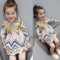 Girls Autumn Western Style Long Sleeve Print Dress 2022 New Baby Girls Korean Version Cotton Floral Skirt