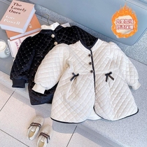 Girls winter clothes plus velvet thick cotton clothes new style silver fox velvet baby childrens warm long cotton coat