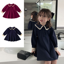Girls autumn Western-style cotton long-sleeved dress 2022 new fashionable baby childrens princess skirt Korean version of the childrens skirt