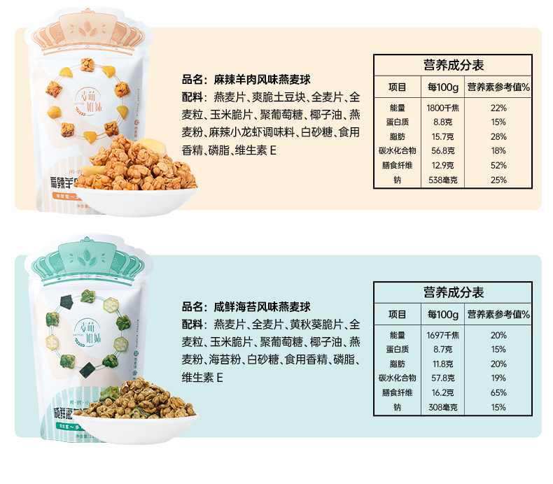 【3袋】麦萌姐妹果蔬燕麦小纤球