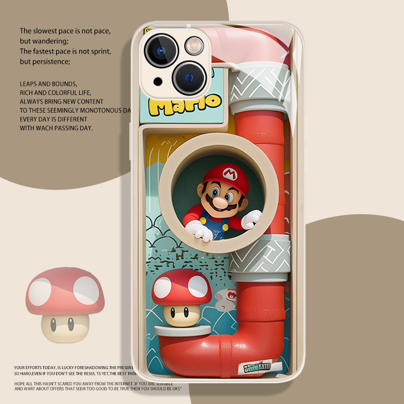 Mario Phone Case Suitable for Apple 15 Boys 16 Sets iPhone 14 Pro Max Mechanical 13 Lego Building Blocks 12Mini Niche 11 New Model X High-End 8Plus Creative 17/XS Glass 7