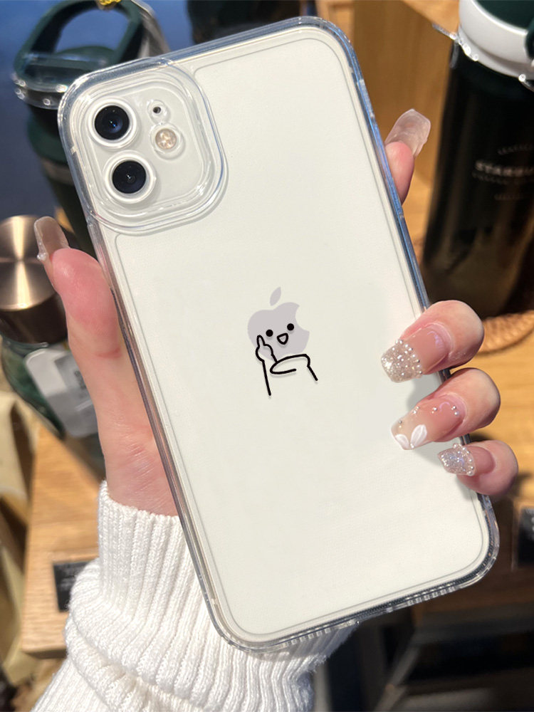竖中指火柴人适用苹果13手机壳iphone14创意12pro个性11新款x恶搞xr简约xs搞怪max趣味7防摔8p透明硅胶mini套
