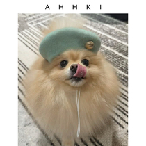 AHHKI original design wool pet beret solid color dog hat little golden bean cat accessories