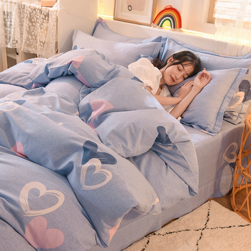 Four-piece set of brushed pure cotton 100 cotton flagship store thickened autumn and winter bedspreads quilt cover sheets bedding 4