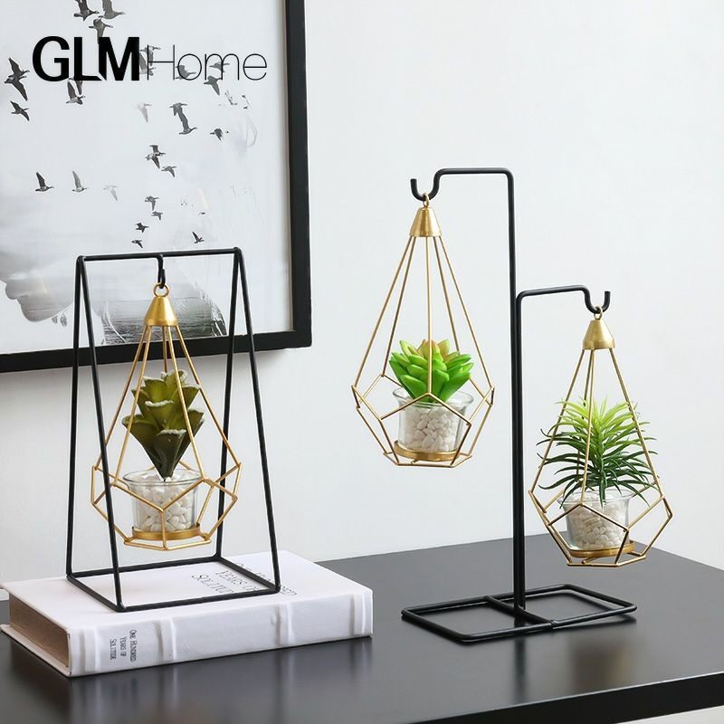 Nordic Wind Creativity Candleholder Emulation Green Plant Decoration Handicraft Swing Accessories Iron Art Individuality Romantic Room Hanging Ornament