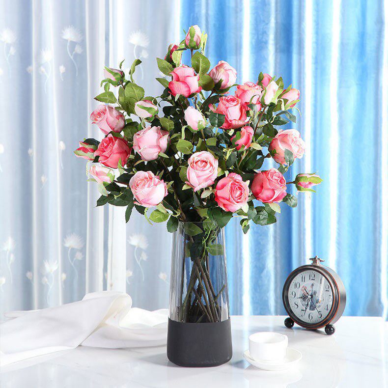 Emulated rose floral anti-fake flower plastic flower indoor living room dining room table decoration flower bouquet home furnishing silk floral