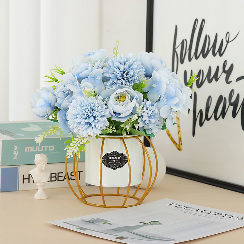 Home Living Room Fake Flower Emulation Flower Furnishing Light Extravagant Table Flower Pendulum Bouquet Modern Décor Office Floral Pendulum