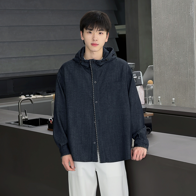 Summer Evening Spring/Summer Checkered Patchwork Lightweight Ice-Feel Fake Two-Piece Hooded Shirt Jacket Sun Protection Top