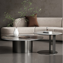 Pandora-style minimalist round tea table rockboard small family type living room home light and luxurious modern stainless steel corners a few