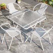 Outdoor tables and chairs courtyard white outdoor leisure outdoor waterproof balcony folding table and four chairs drinking tea coffee table