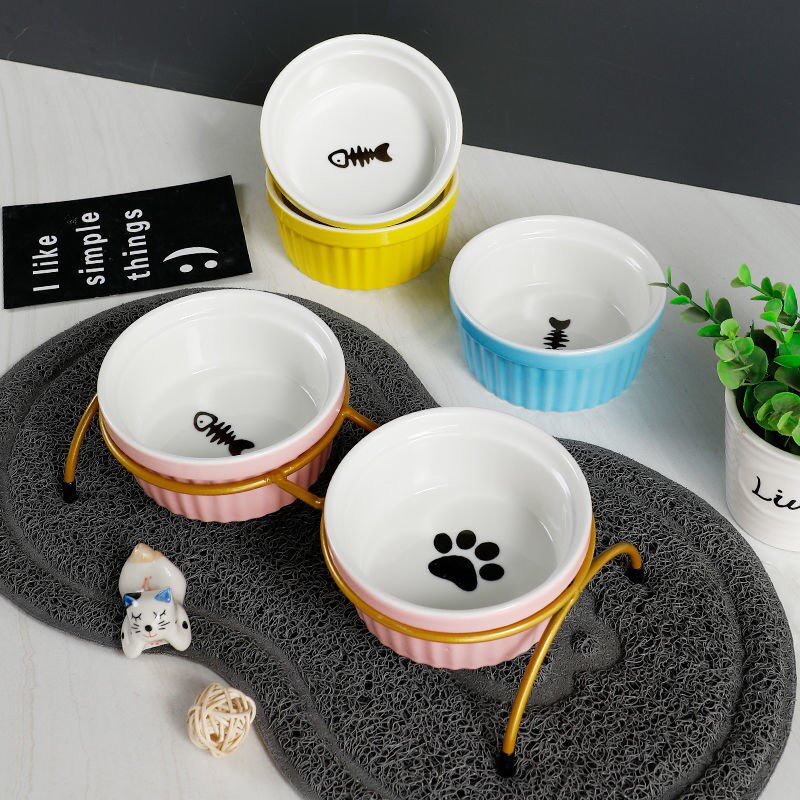 Cat bowl anti-overturning cat food bowl cat ceramic bowl glass bowl rice bowl double bowl cat food bowl pet bowl cat supplies