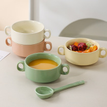 Double-eared bowl ceramic childrens baby home yogurt fruit salad pudding bowl double-eared soup cup creative cute oatmeal