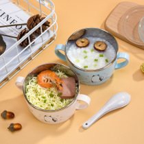 Stainless steel household rice bowl for baby children and primary school students with lid lunch box cute and exquisite new soup bowl set tableware
