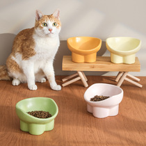 Cat Bowl Ceramic Double Bowl Water Bowl Protects Cervical Vertebra High Legs Slanted Mouth Cat Food Bowl Drinking Bowl Pet Bowl Pet Supplies