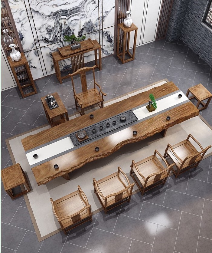 1 m 8 Zen Serve Gongfu Tea Desk New Chinese solid wood tea table and chairs Composition Office tea table modern minimalist large plate table