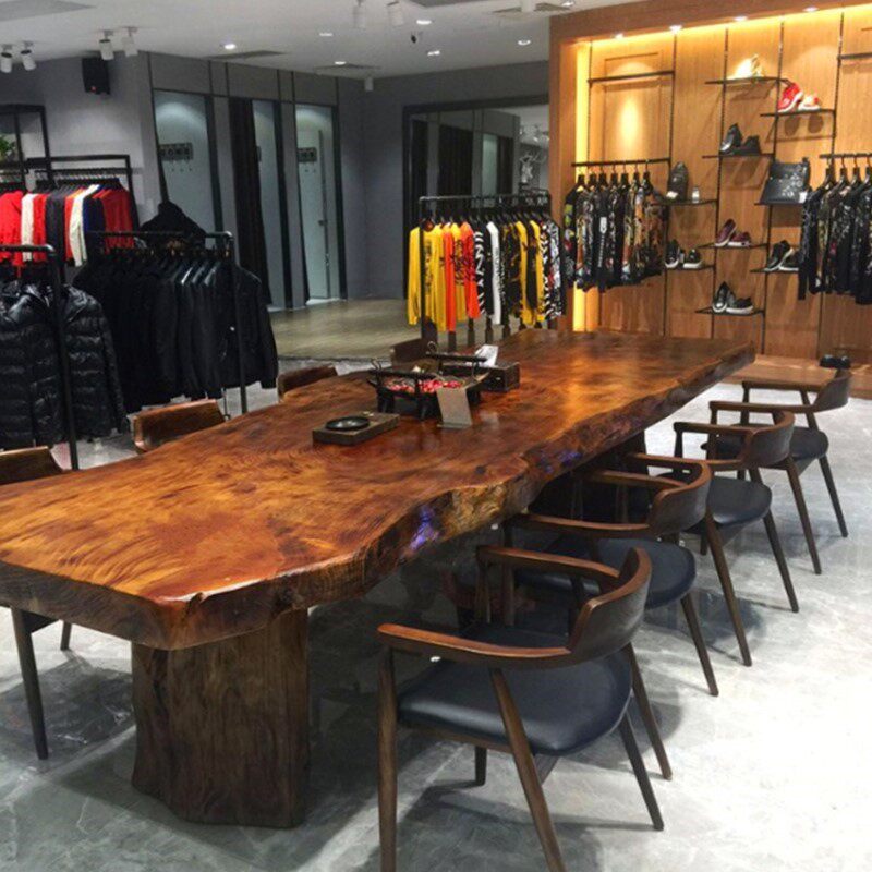 Industrial Wind All Solid Wood Minimalist Meeting Table Long Table Large Plate Table Negotiating Table And Chairs Solid Wood Table Long Table Bench Composition