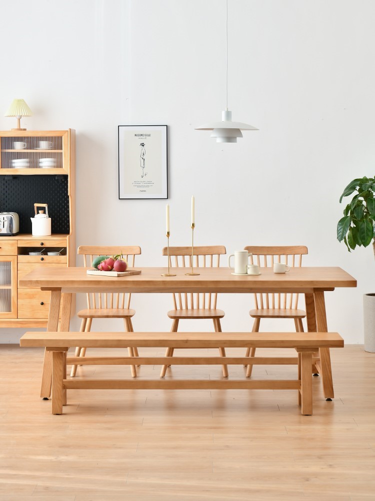 Nordic home rectangular solid wood dining table and chairs log dining table large board long table workbench living room combination