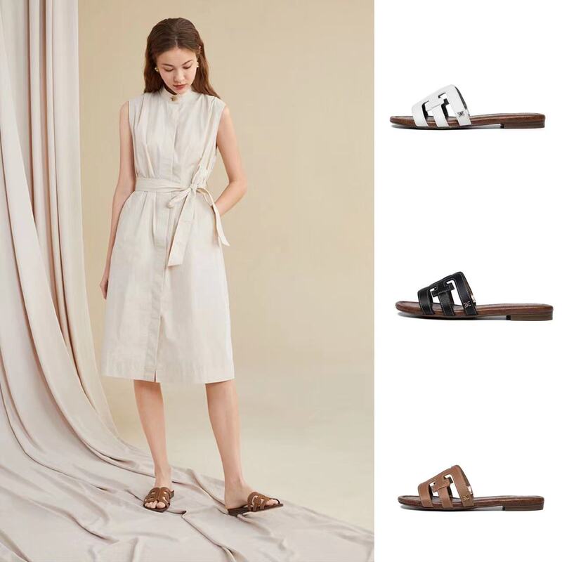 Original Summer Classic Genuine Leather Flat Slippers, Simple Hollow-Out Beach Sandals, White Leather Slip-On Slippers Original Summer Classic Genuine Leather Flat Slippers, Simple Hollow-Out Beach Sandals, White Leather Slip-On Slippers